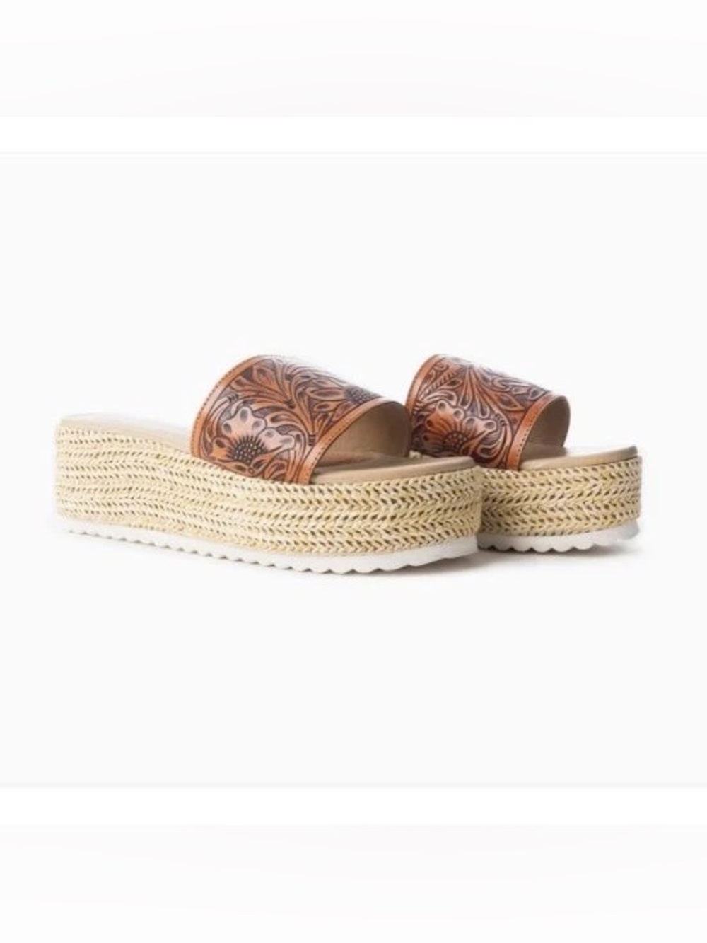 BRAND NEW WITH TAGS Myra Tooled Leather Platform Slides
